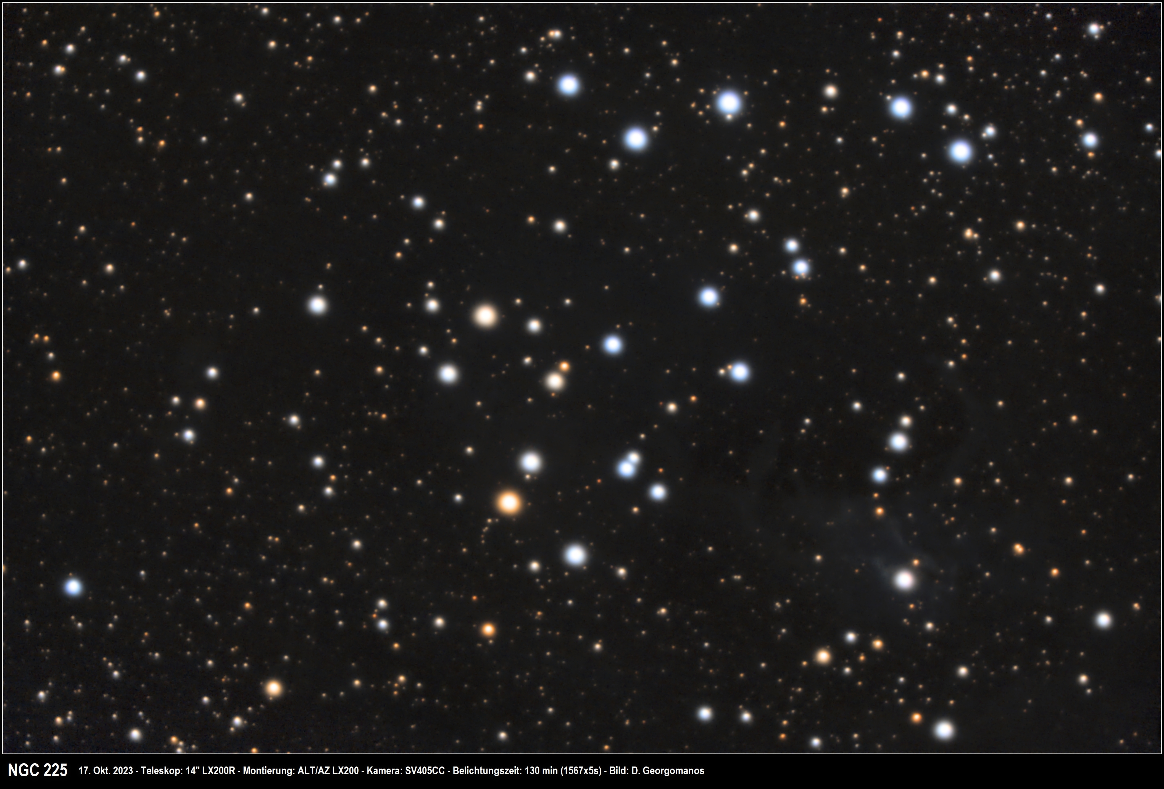 NGC 225 – Segelboot-Haufen, der offene Sternhaufen in der Kassiopeia (Astrofoto)