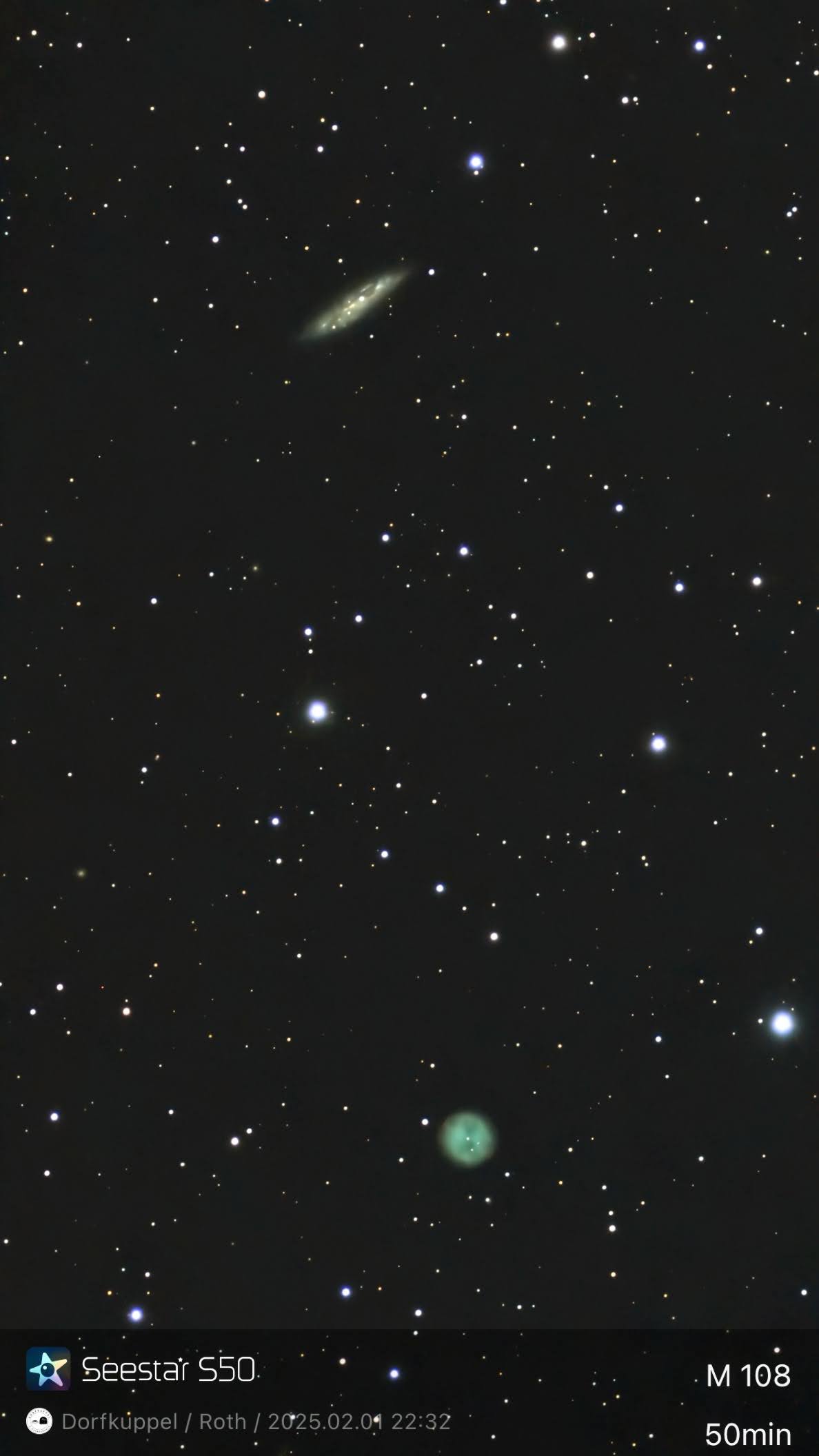 M 97 – Eulennebel und Surfboard Galaxie M108 (Seestar)