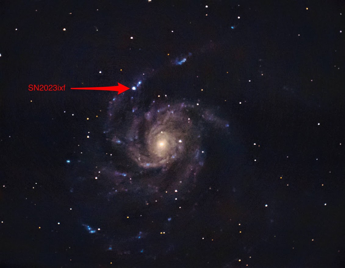 M 101 – Meine erste Supernova (SN 2023ixf) in der Feuerrad-Galaxie (27.05.2023)